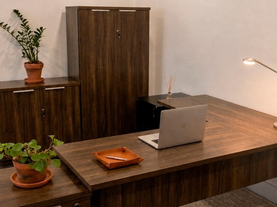Kit de escritório corporativo Form Style no acabamento Nogueira